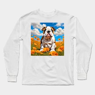 California Poppy English Bulldog Puppy Long Sleeve T-Shirt